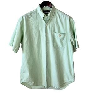 Ralph Lauren Button Down Shirt Mens L Green Gingham Short Sleeve Crest Logo